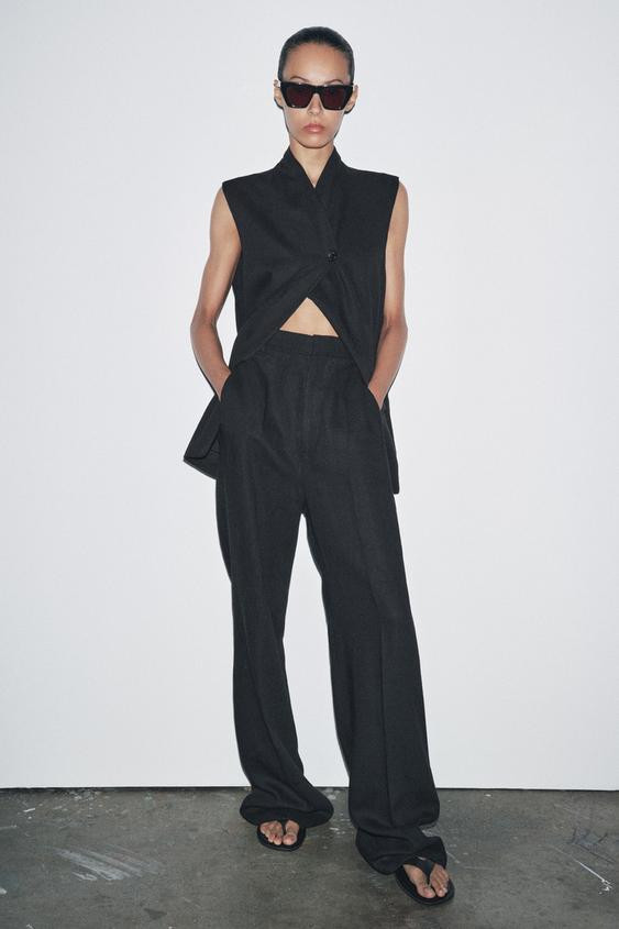 LINEN BLEND BUCKLE PANTS ZW COLLECTION | Zara US