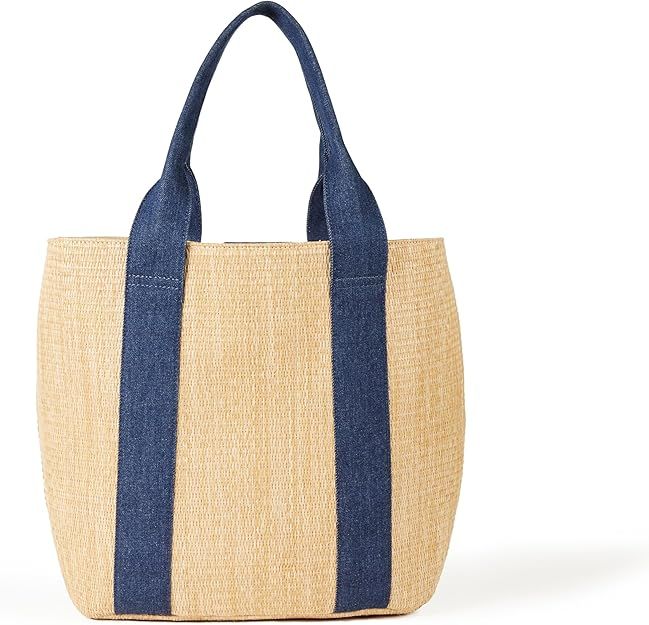 The Drop Women's Tracy Large Canvas Detail Straw Tote, Natural Straw/Denim, One Size | Amazon (US)