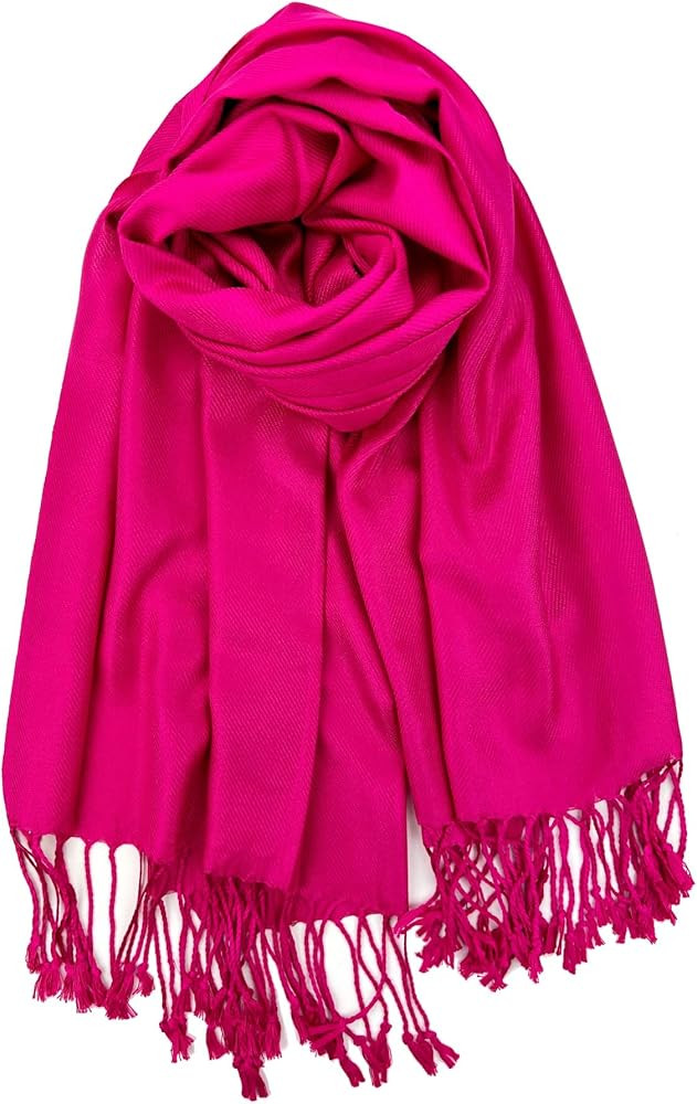 Plum Feathers Premium Solid Color and Metallic Fashion Scarf, Womens Pashmina Shawl Wrap with Fri... | Amazon (US)