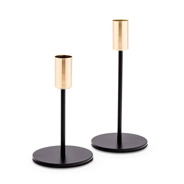 Modern Tiered Taper Candle Holders - Black & Gold - Set Of 2 | Walmart (US)
