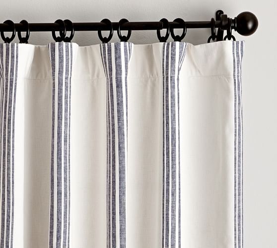 Riviera Stripe Curtain with Blackout Liner, 50 x 84", Navy | Pottery Barn (US)