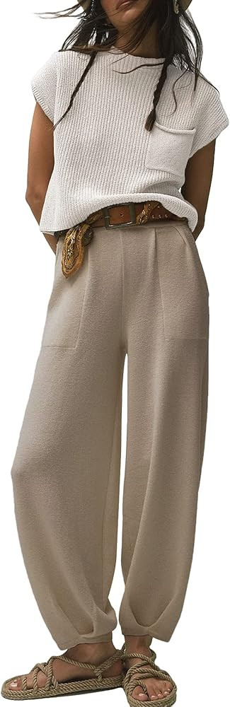 Ugerlov Women's Two Piece Outfits Sweater Sets Knit Pullover Tops and High Waisted Pants Lounge S... | Amazon (US)