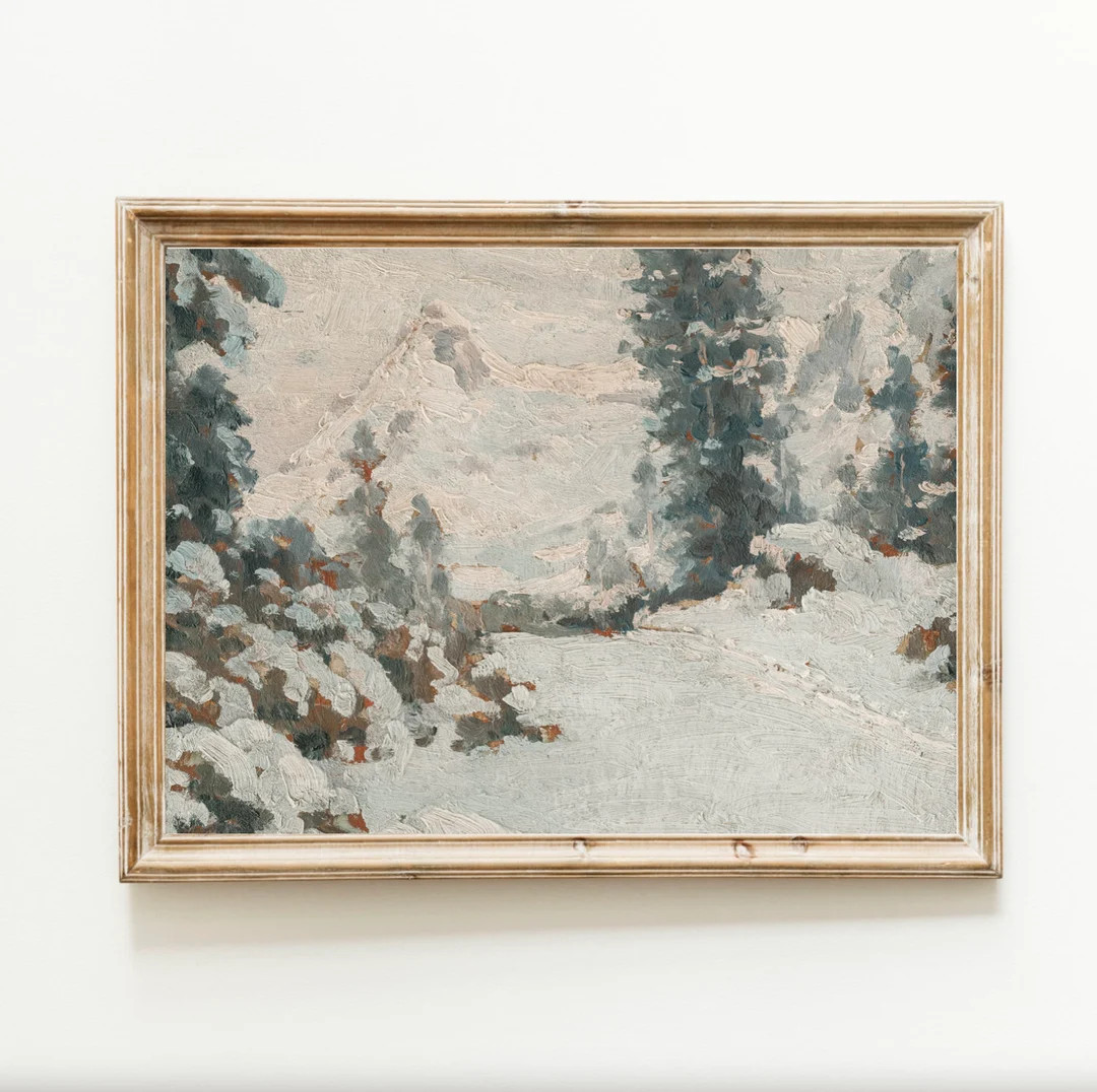 Winter Mountain Snowscape Oil Painting Art Print (digital Download) - Etsy | Etsy (US)