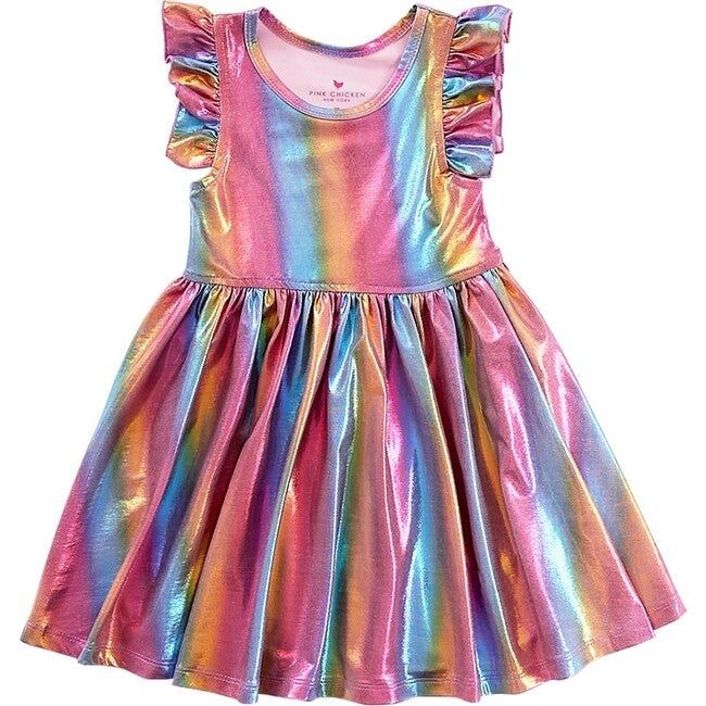 Girls Ruffle Steph Dress, Rainbow Lame | Maisonette