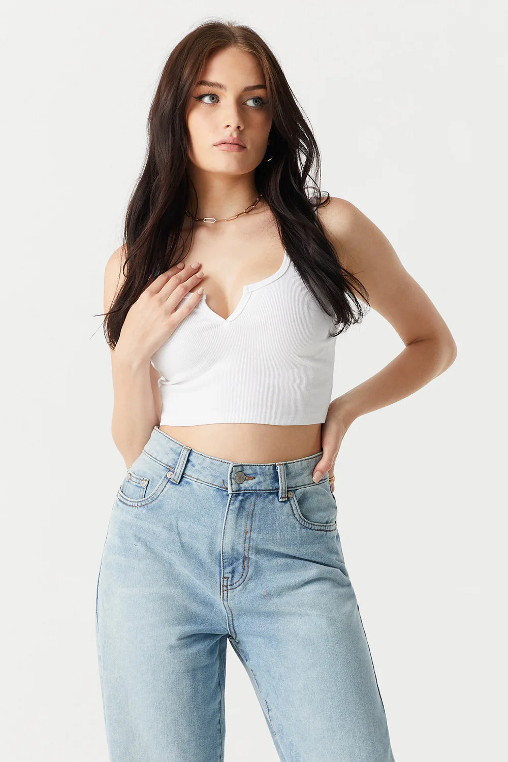 Ribbed Notch Neck Cropped Tank Top | Charlotte Russe