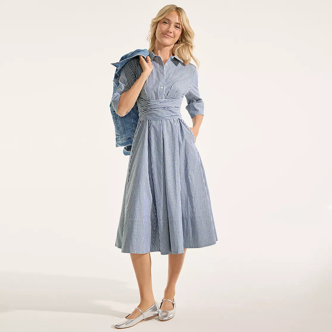 Women's Poplin Midi Wrap Front Dress | Lands' End (US)