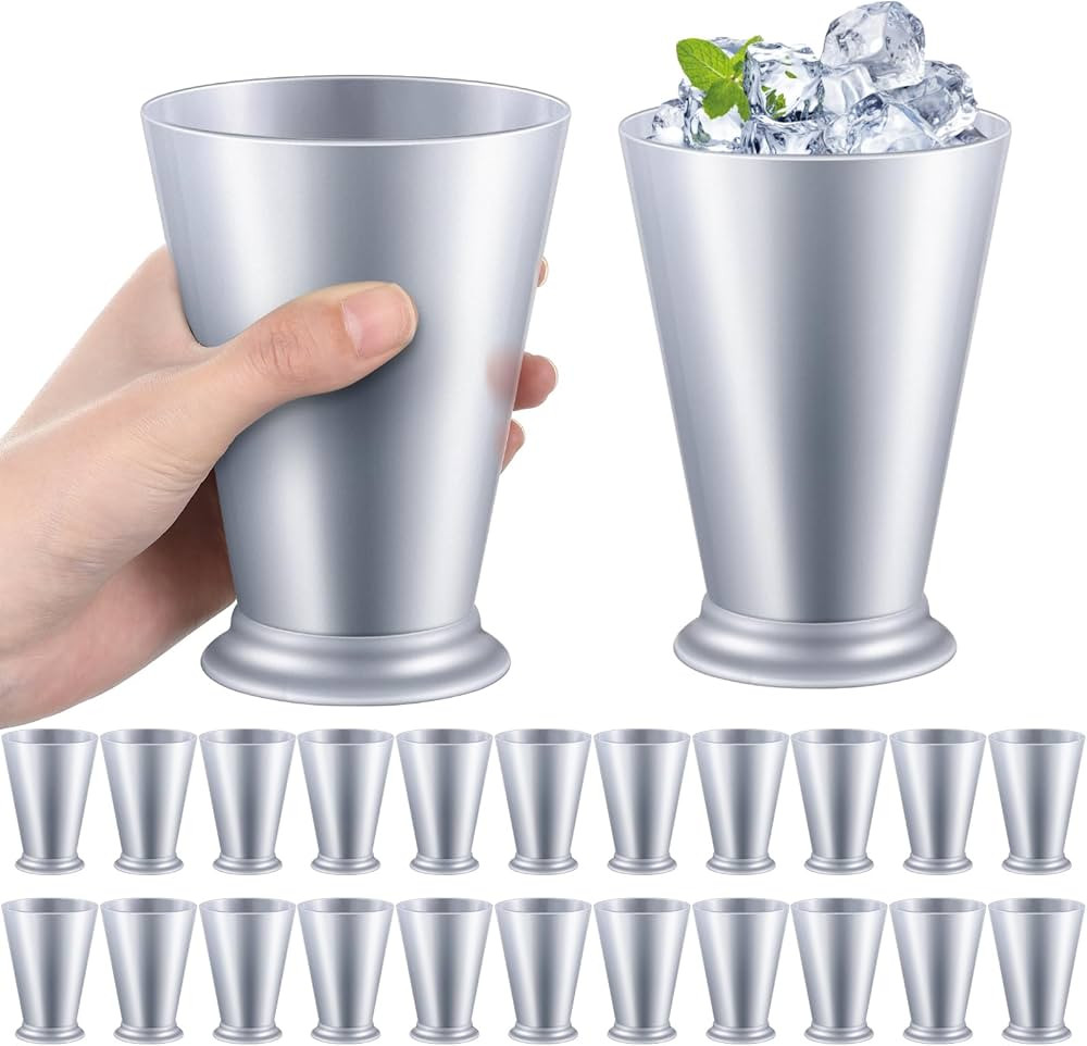 24 Pcs Plastic Mint Julep Cups Bulk 10 oz Silver Cocktail Mint Julep Glasses for Festival Party S... | Amazon (US)