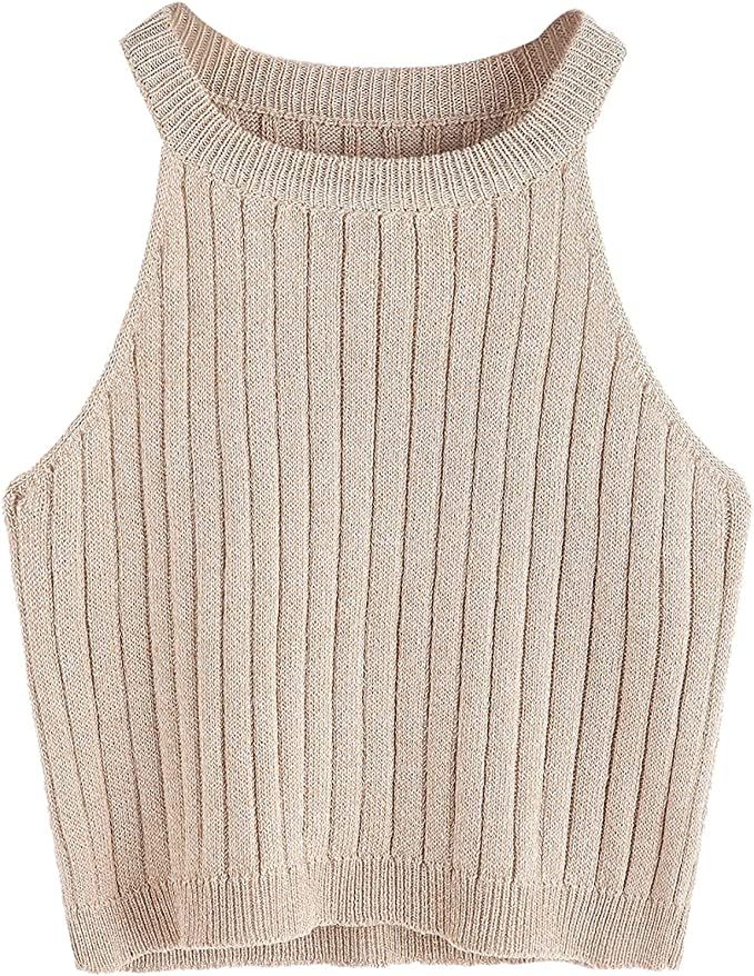 SweatyRocks Women's Knit Crop Top Ribbed Sleeveless Halter Neck Vest Tank Top | Amazon (US)