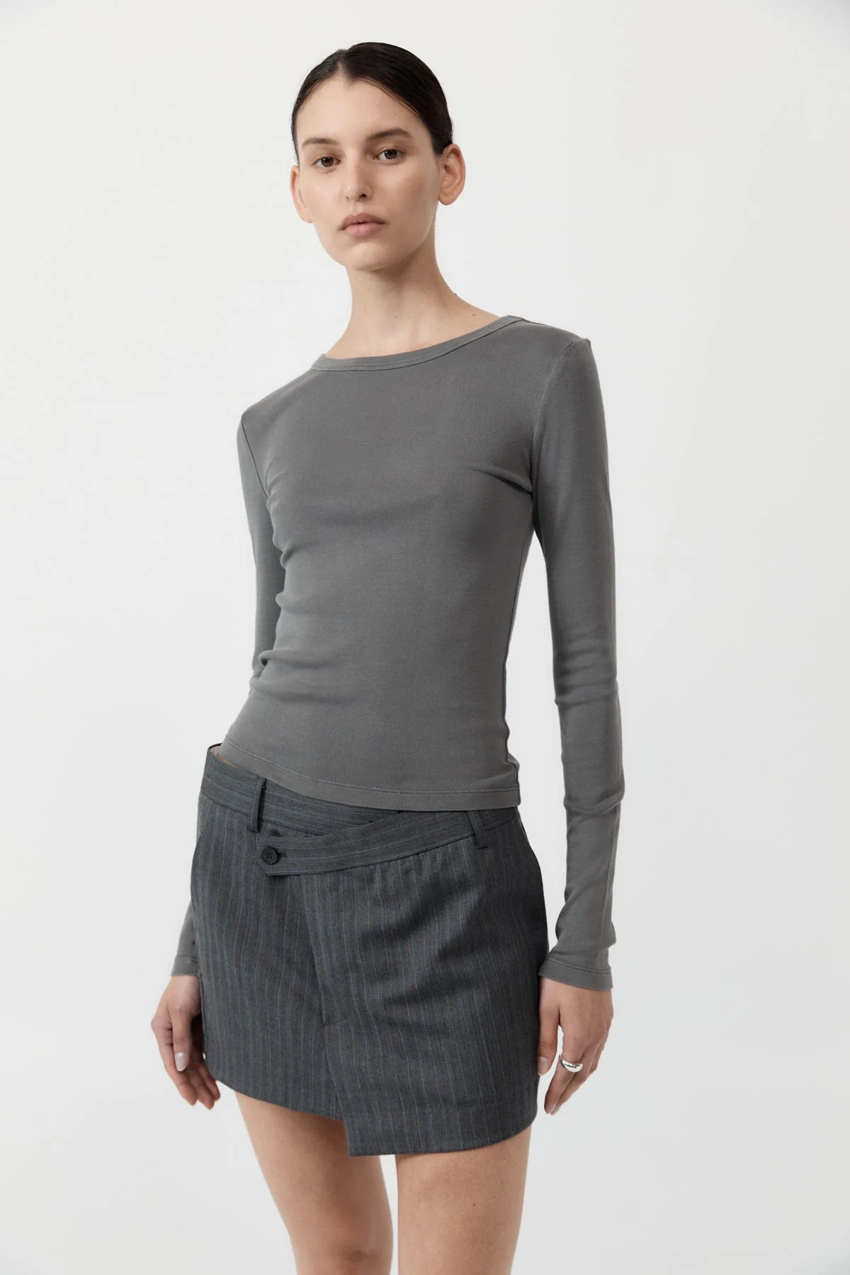 Organic Cotton Long Sleeve Top - Pewter Grey | St. Agni