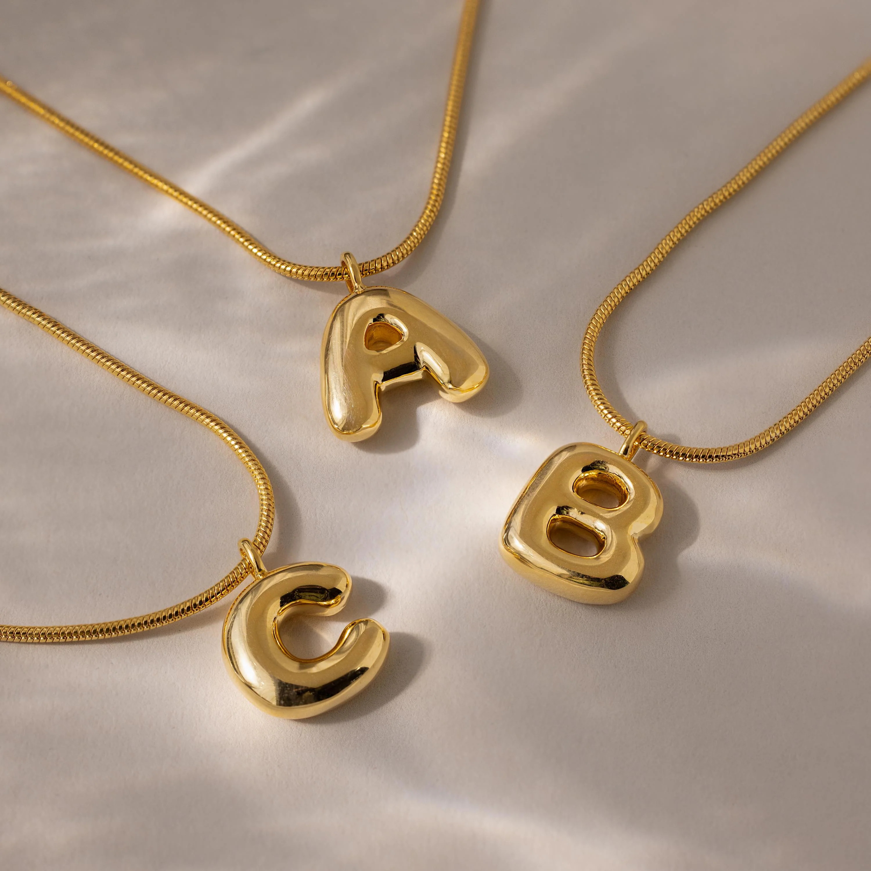 Chunky Puff Bubble Letter Statement Necklace in 18K Gold | Caitlyn Minimalist | Caitlyn Minimalist