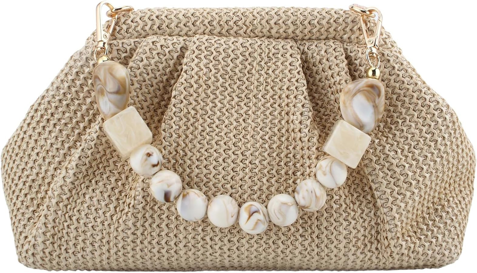 Straw Clutch Purse for Women Summer Crossbody Bag Woven Vacation Purse with Acrylic Beaded Chain ... | Amazon (US)