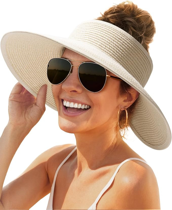 FURTALK Sun Hats for Women Wide Brim Beach Hat Straw Visor Ponytail Summer UV Packable Foldable B... | Amazon (US)