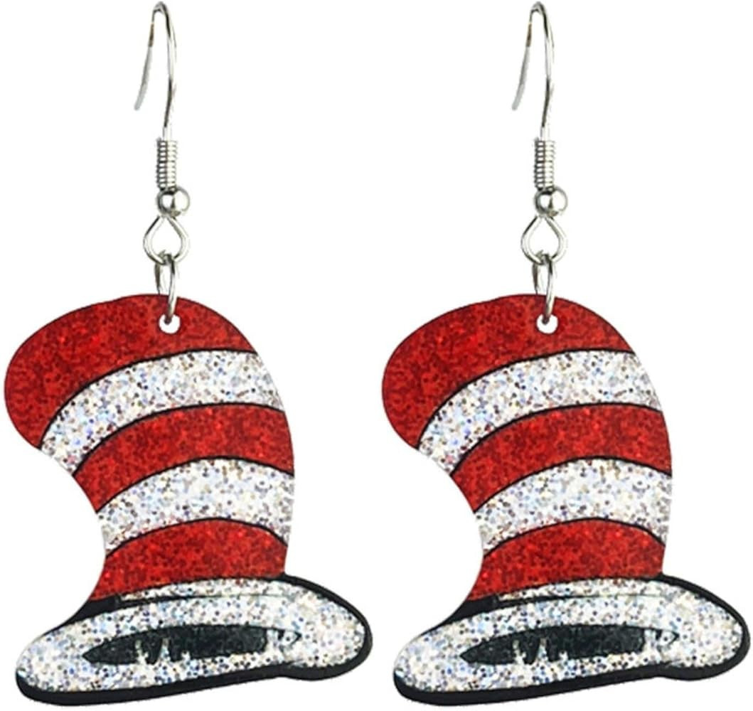 Teacher Reading Earrings Shiny Acrylic Cute Animal Cat Book Dangle Drop Earrings for Women | Amazon (US)