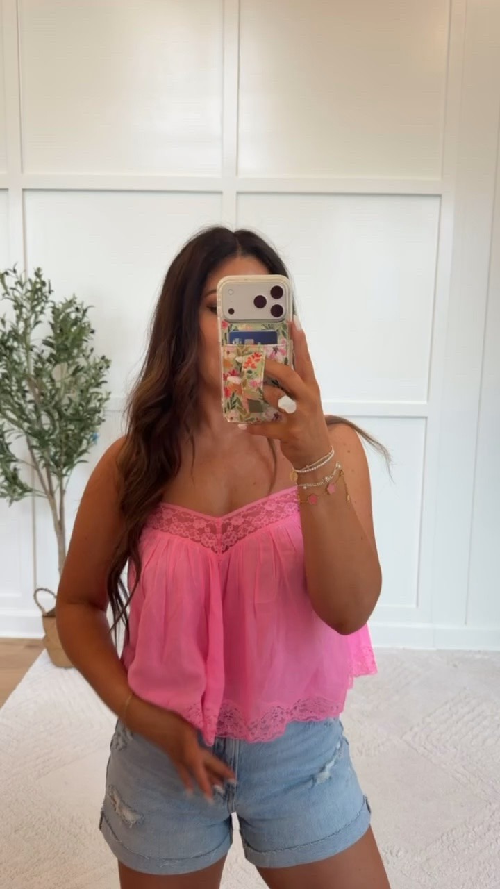 Pink + denim is always a YES 💕✨ This American Eagle look is giving cute, comfy, and effortlessly put together! The sweetest lace cami paired with the perfect denim shorts for summer errands, brunch, or a casual girls day ☀️ Linked everything for you! 

#LTKStyle #LTKFinds #AmericanEagle #AEOStyle #SummerOutfit #CasualChic #DenimShorts #EverydayStyle #SummerFashion #OOTD

#LTKmomlife #LTKootd #LTKdayinmylife

#LTKgrwm #LTKmorningroutine #LTKSeasonal