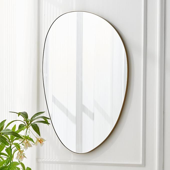 Irregular Large Decorative Wall Mirror - Asymmetrical Oval Mirror for Living Room, Gold Framed Wa... | Amazon (US)