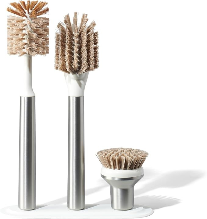 Ionic Brush Set, Magnetized to Stand Upright, Stainless Steel with Replaceable Heads, Silver | Amazon (US)