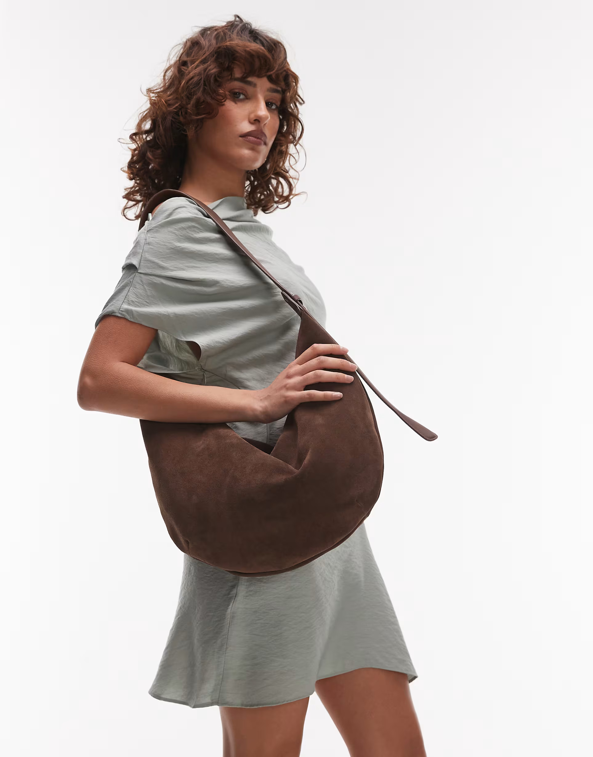 ARKET suede curved slouchy shoulder bag in chocolate brown | ASOS (Global)