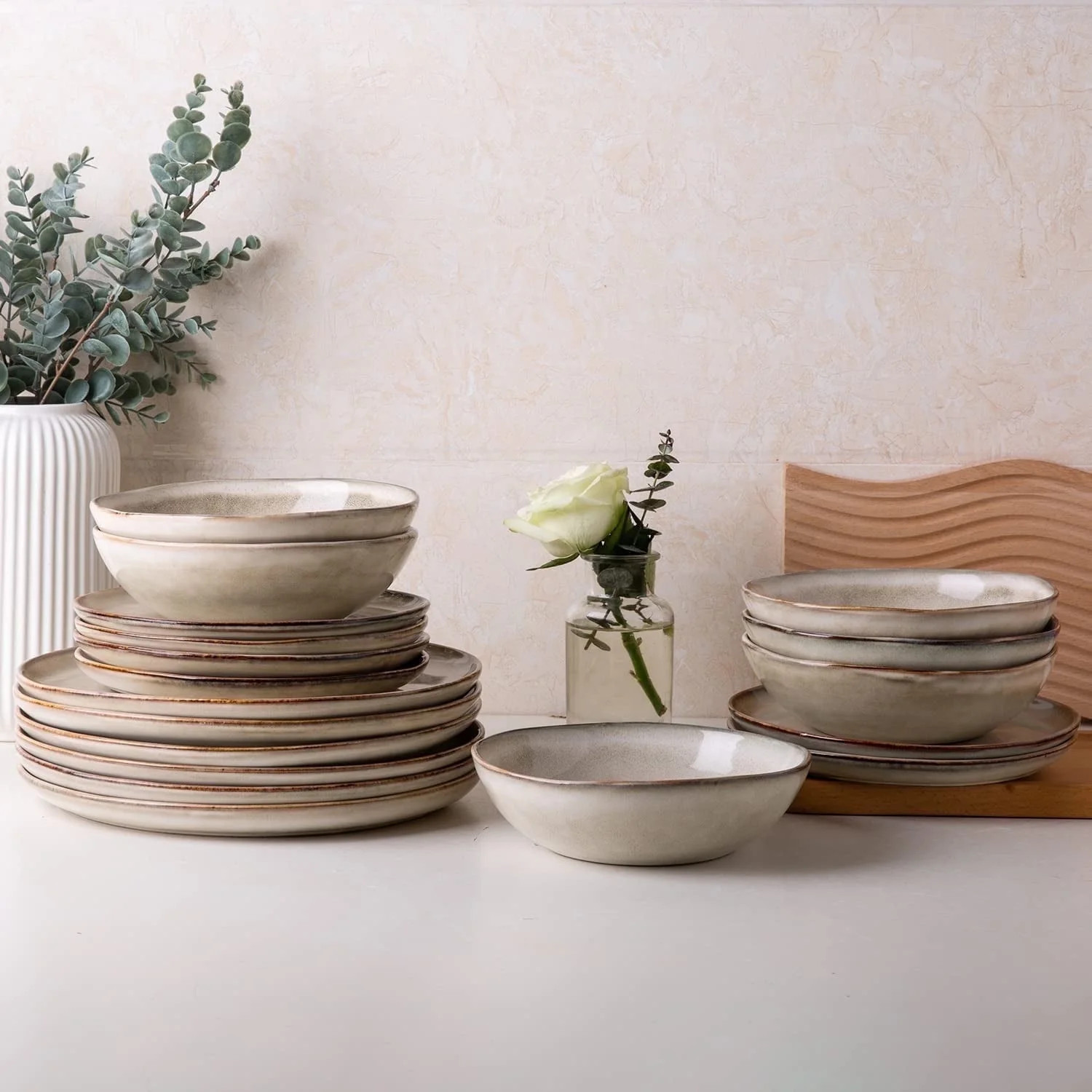 AmorArc Ceramic Dinnerware Sets,Handmade Reactive Glaze Stoneware Plates and Bowls Sets,Highly Ch... | Walmart (US)