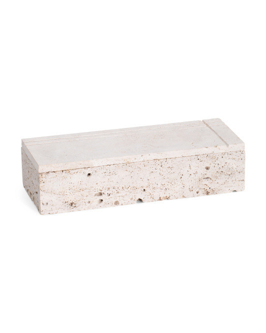 14in Travertine Stone Box | TJ Maxx