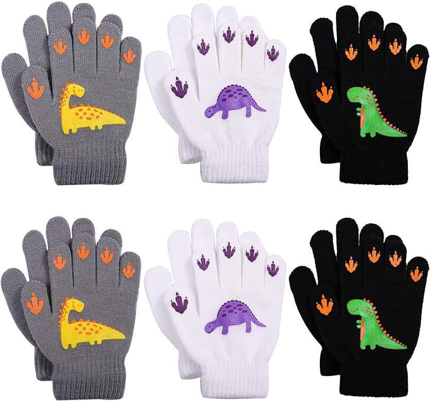 Cooraby 6 Pairs Kids Warm Magic Gloves Winter Stretchy Knit Gloves for Boys Girls | Amazon (US)