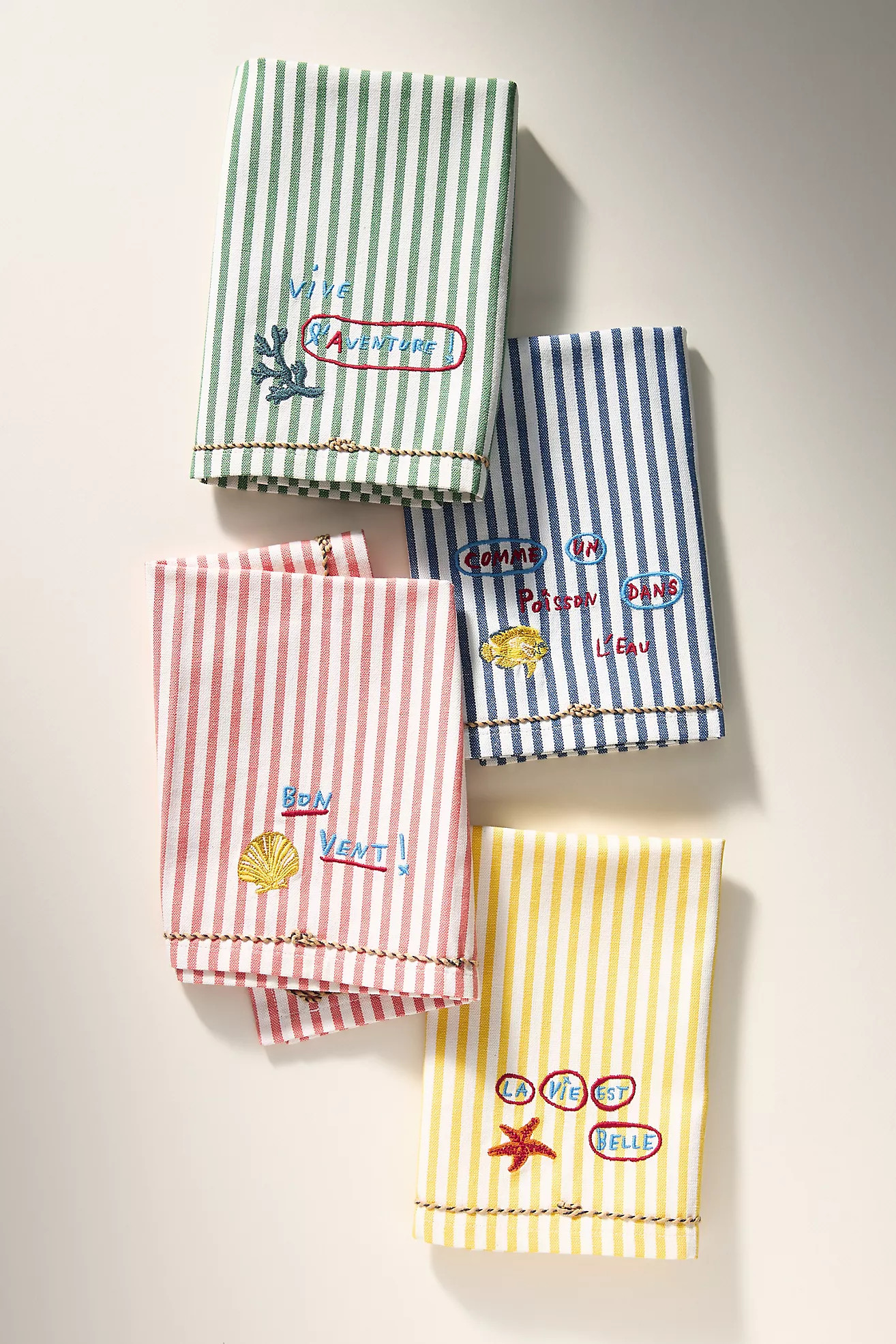Nathalie Lete By the Sea Embroidered Napkins, Assorted Set of 4 | Anthropologie (US)