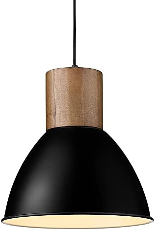 ELYONA Industrial Pendant Light Fixtures, Rubber Wood, 11.6" Metal Shade, Adjustable Length, Modern  | Amazon (US)