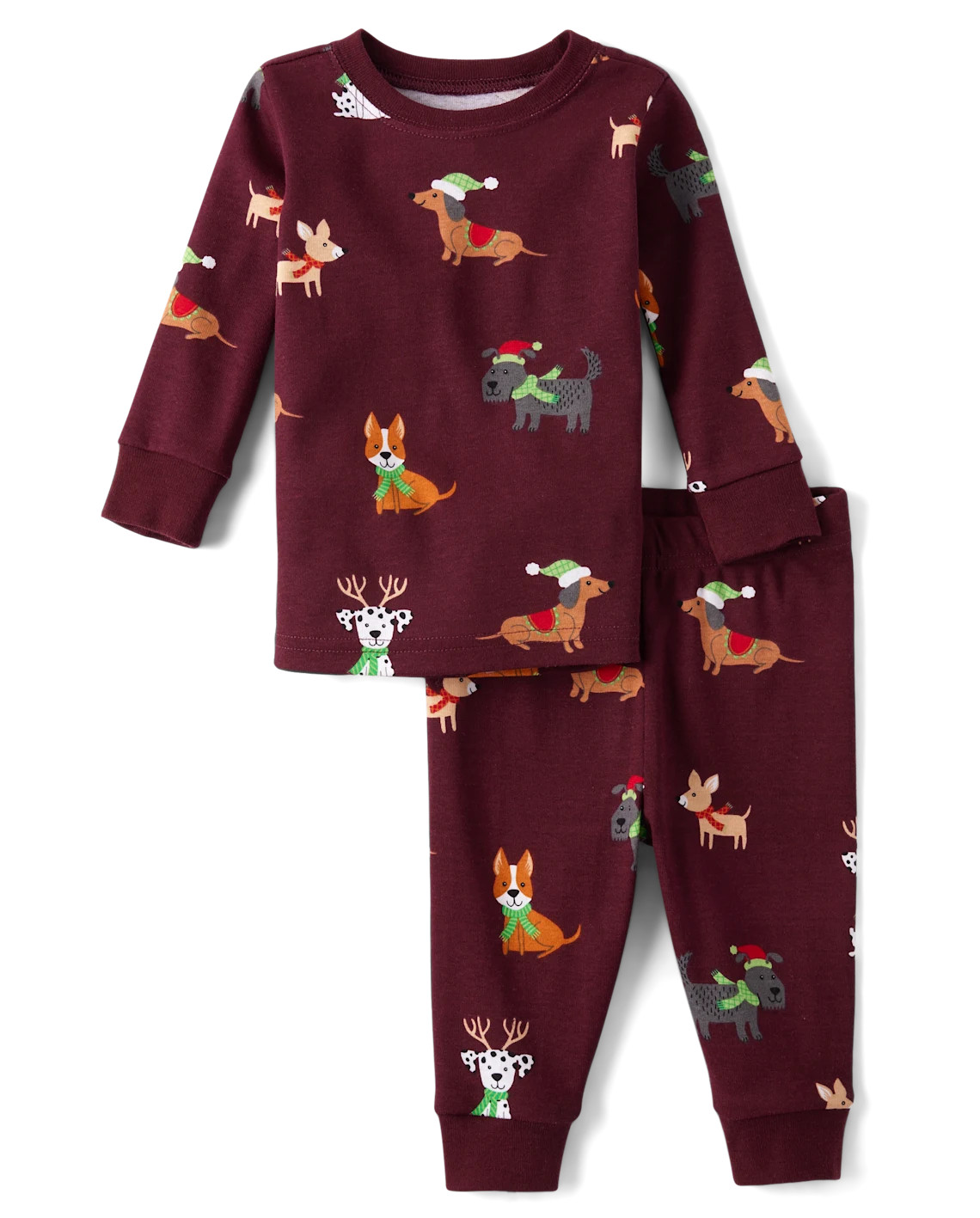 Baby And Toddler Matching Family Holiday Dog Snug Fit Cotton Pajamas - burgundy | The Children's Place