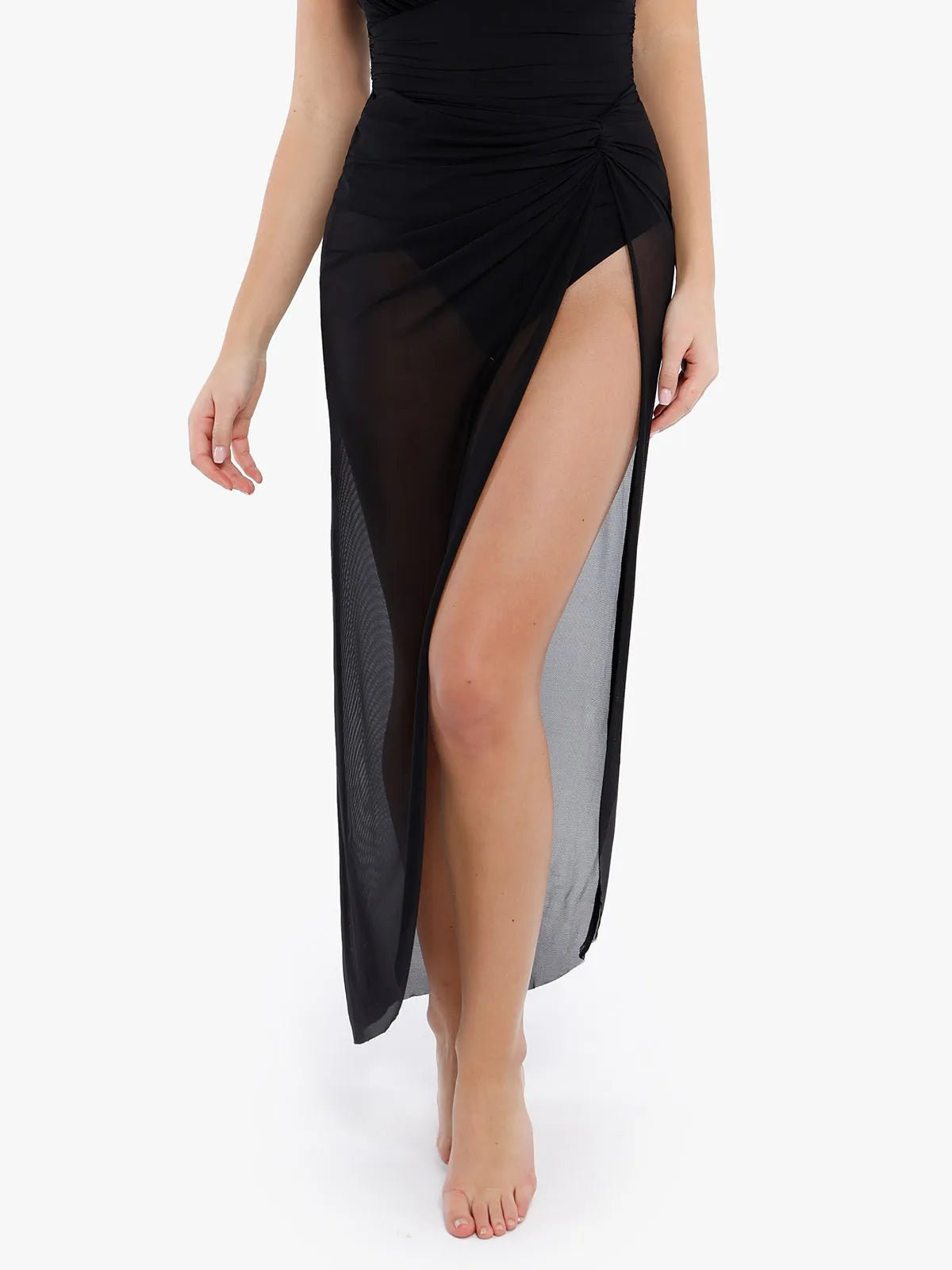 Bias Twist Mesh Sarong Coverup - Black / 3XL | Popilush