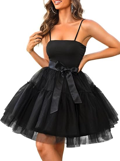 Kaei&Shi Poofy Short Tulle Dress,Spaghetti Strap Semi Formal Dresses for Women,Elegant Birthday O... | Amazon (US)