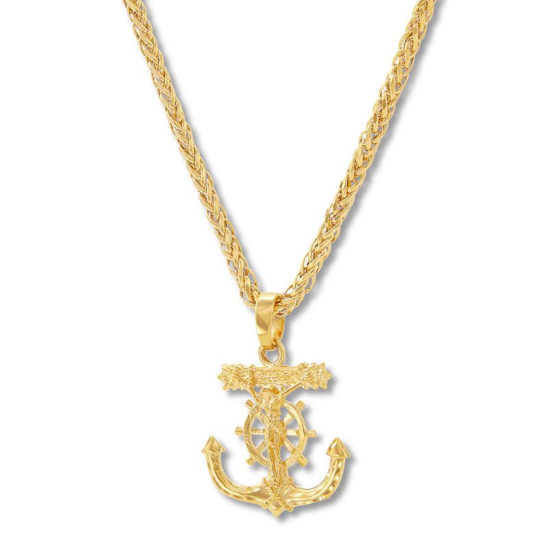 Men's Crucifix Anchor Necklace 10K Yellow Gold 22" | Kay Jewelers