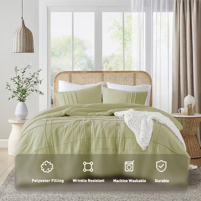 3 Pieces Pintuck Pleated Bedding Sets , All Season Lightweight, Extra Softness Pre-Washed Microfiber  Bed Set,Shams,Sage,Twin/Twin XL | Target