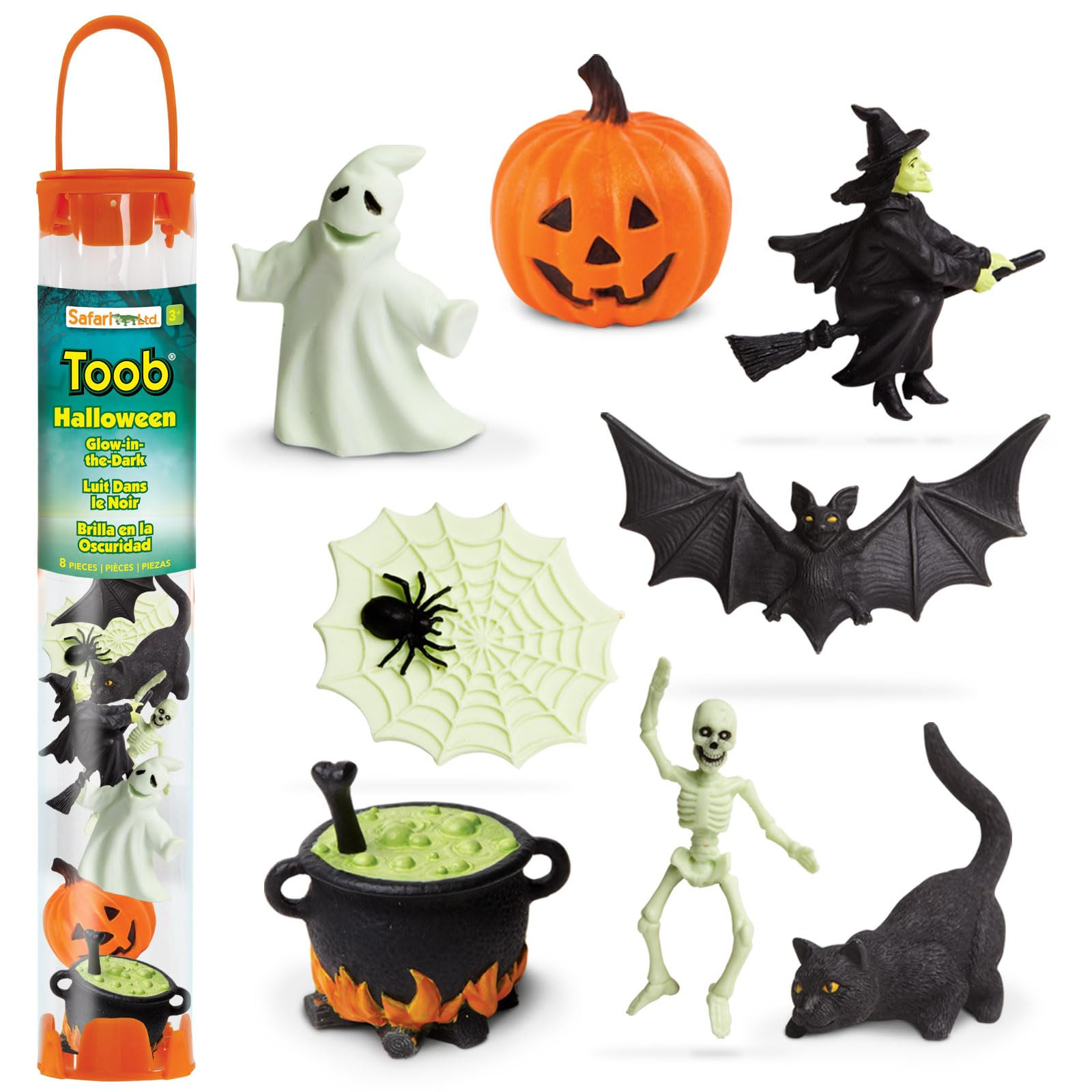 Safari Ltd. Glow-in-the-Dark Halloween Toob - Mini Figures: Bat, Cat, Skeleton, Ghost, Witch, Cau... | Amazon (US)