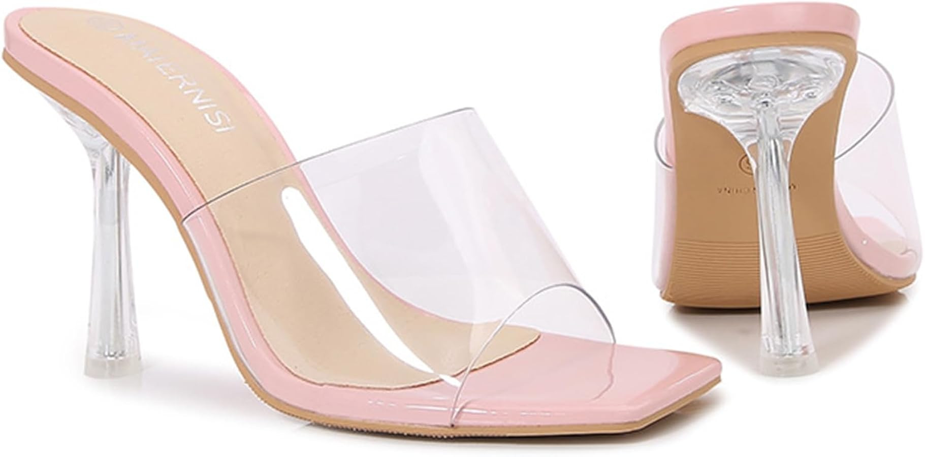 Women's Clear Backless Crystal Stilettos Heel Sandals Fashion Square Open Toe Slip On Non-Slip Hi... | Amazon (US)