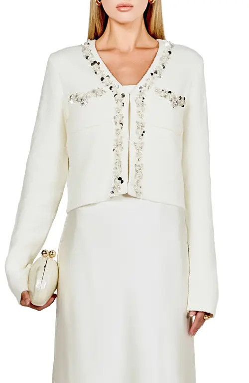 Endless Rose Jewel Trim Bouclé Cardigan in Ivory at Nordstrom, Size Large | Nordstrom