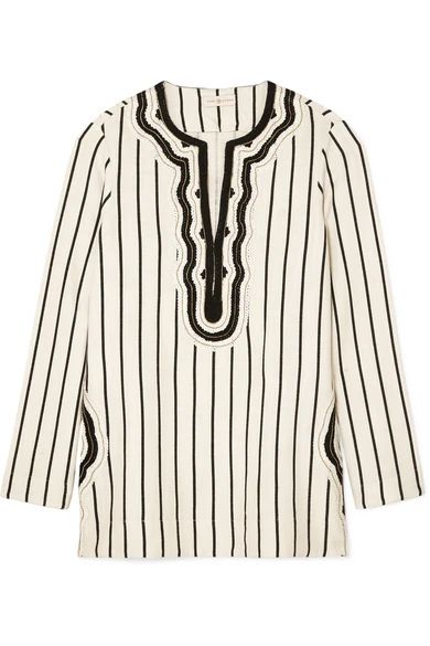 Tory Burch - Tory Cord-trimmed Striped Canvas Tunic - Ivory | NET-A-PORTER (US)