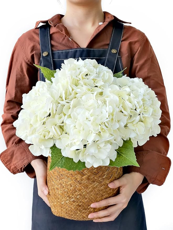 4PCS White/Cream Hydrangea Artificial Flowers, 21" Lifelike Latex Silk Real Touch Faux Hydrangea ... | Amazon (US)