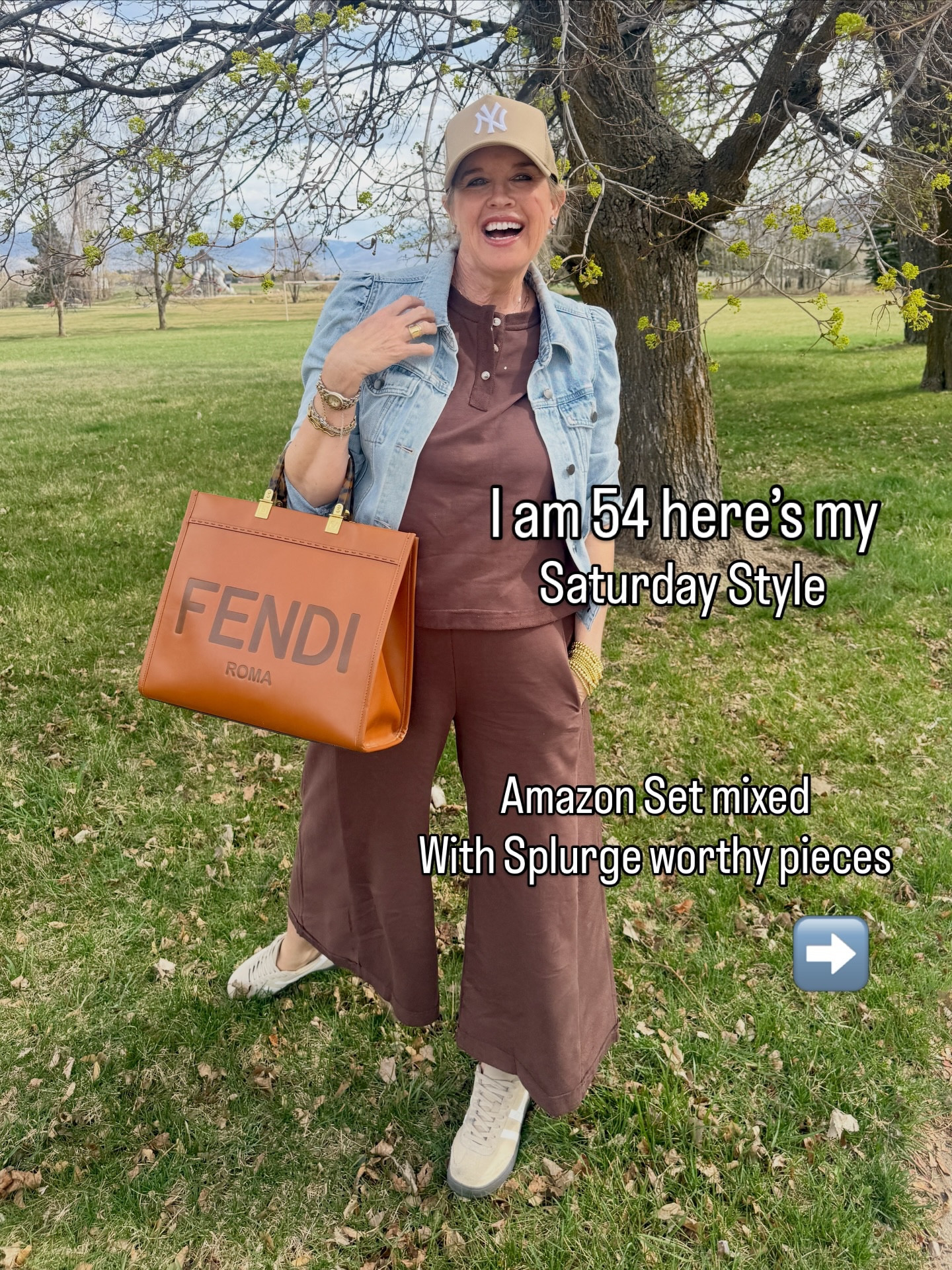 —Weekend Style over 50–

I am 54 and this is my Saturday style mixing splurge and saving.

Perfect & put together comfy set with accessories to grab a coffee, a lunch date, run errands or head to the grandkids sport event✔️

Amazon Set- fits tts 
Short sleeve button detail
Cropped wide leg

Gola low profile tennis shoes

Ny basketball cap

2 sets of Amazon find stack gold bead bracelets 

Puff sleeve denim jacket
I sized up 1 size 
 and under $80

Fendi leather bag - purchase or get it on the monthly rental program- get a Free month with code: DARCY

Comment “shop” for links

#LTKootd #LTKdayinmylife #LTKgrwm