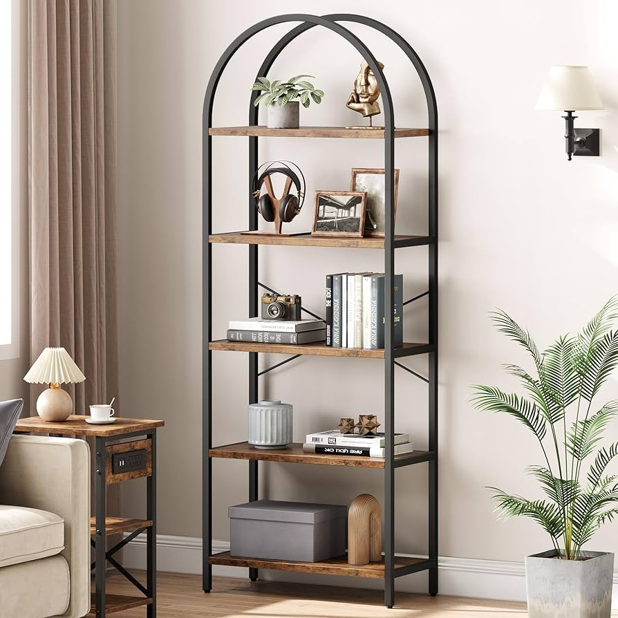 IDEALHOUSE Bookshelf 5 Tier Bookcase Arched Display Racks Tall Standing Bookshelves Metal Frame M... | Amazon (US)