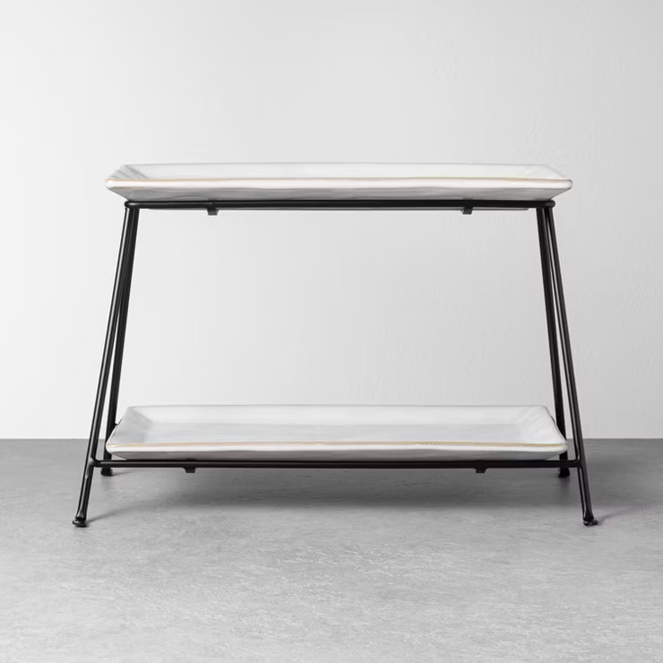 Glazed Rectangular Ceramic & Metal Tiered Serve Stand - Hearth & Hand™ with Magnolia | Target