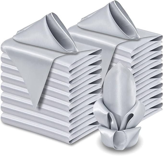 Aormenzy 60 Pack Silver Satin Napkins, 17 x 17 Inch Square Cloth Napkins for Wedding, Banquet, Pa... | Amazon (US)