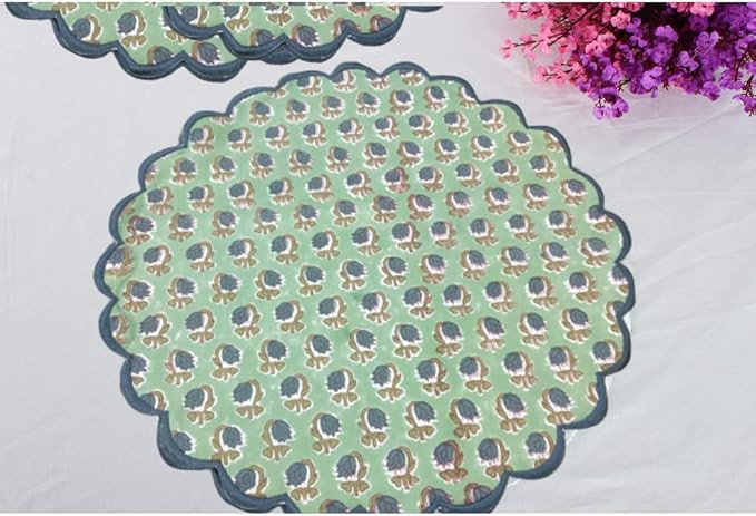 Ridhi Bo-ho Round Place Mat Double Layer Floral Cotton Washable Placemats 15" Round Embroidery Bl... | Amazon (US)