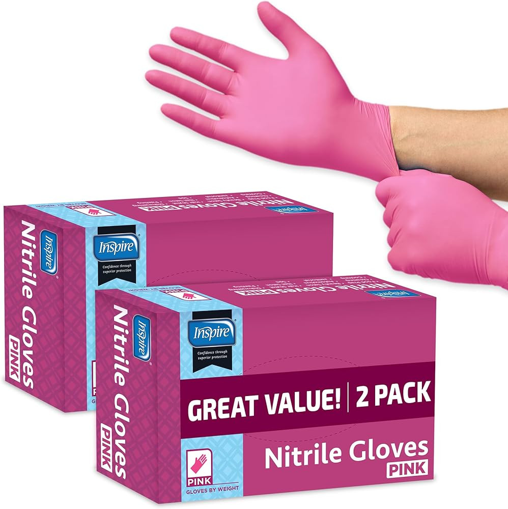 Inspire Pink Gloves Disposable Latex Free | Nitrile Pink Gloves Hair and Nail Salon, Esthetician ... | Amazon (US)