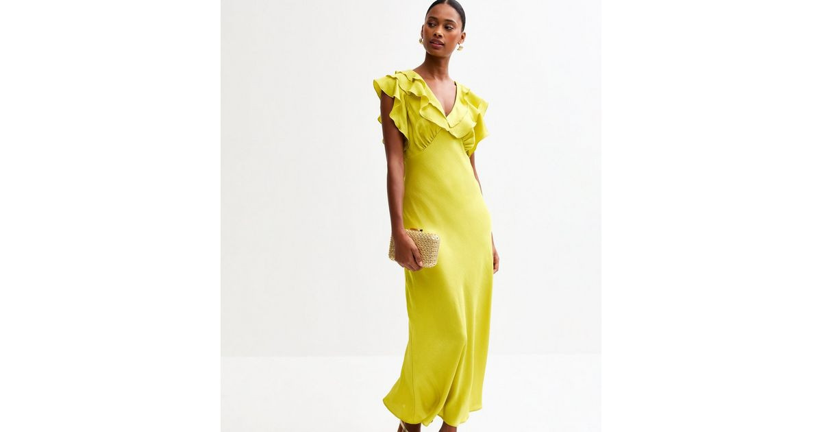 Light Green Satin Ruffled Midi Dress | New Look | New Look (UK)