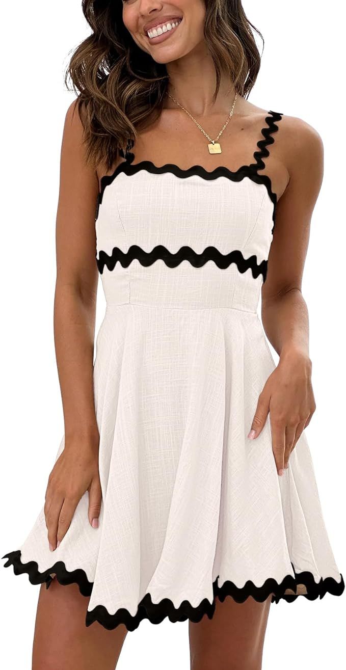 RIC Rac Dress 2024 Summer Dresses for Women Rickrack Trim Spaghetti Strap Sundress Mini Club Casu... | Amazon (US)