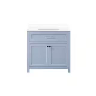 Hanna 36 in. W x 19 in. D x 34.50 in. H Freestanding Bath Vanity in Spruce Blue with White Engine... | The Home Depot