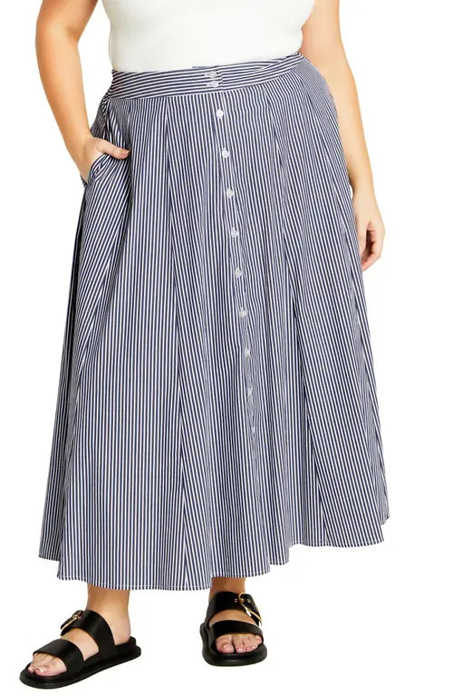 City Chic Stellar Stripe A-Line Maxi Skirt in Navy Stripe at Nordstrom, Size Xs | Nordstrom