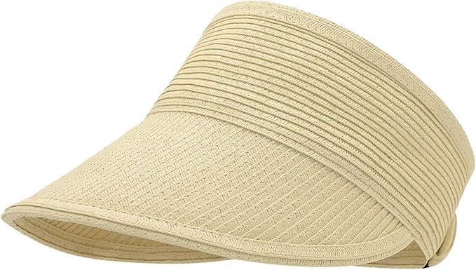 Women's Sun Visor Hat Wide Brim Roll-up Foldable Straw Hat Summer Beach UPF 50+ UV Protection Out... | Amazon (US)