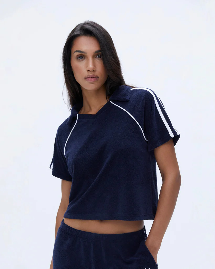 Terry Contrast Polo - Navy Blue | Adanola UK
