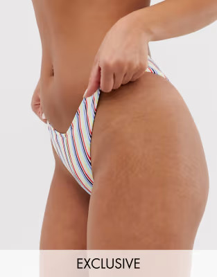 Sole East by Onia Exclusive Carmen high leg bikini bottom in white stripe | ASOS US