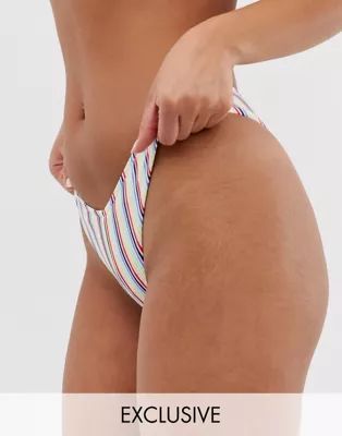 Sole East by Onia Exclusive Carmen high leg bikini bottom in white stripe | ASOS US